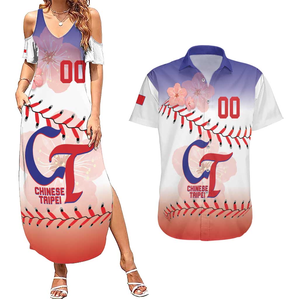 Custom Baseball Chinese Taipei Couples Matching Summer Maxi Dress and Hawaiian Shirt National Plum Blossom - Dynamic Style - Wonder Print Shop