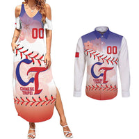 Custom Baseball Chinese Taipei Couples Matching Summer Maxi Dress and Long Sleeve Button Shirt National Plum Blossom - Dynamic Style - Wonder Print Shop