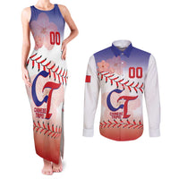 Custom Baseball Chinese Taipei Couples Matching Tank Maxi Dress and Long Sleeve Button Shirt National Plum Blossom - Dynamic Style - Wonder Print Shop