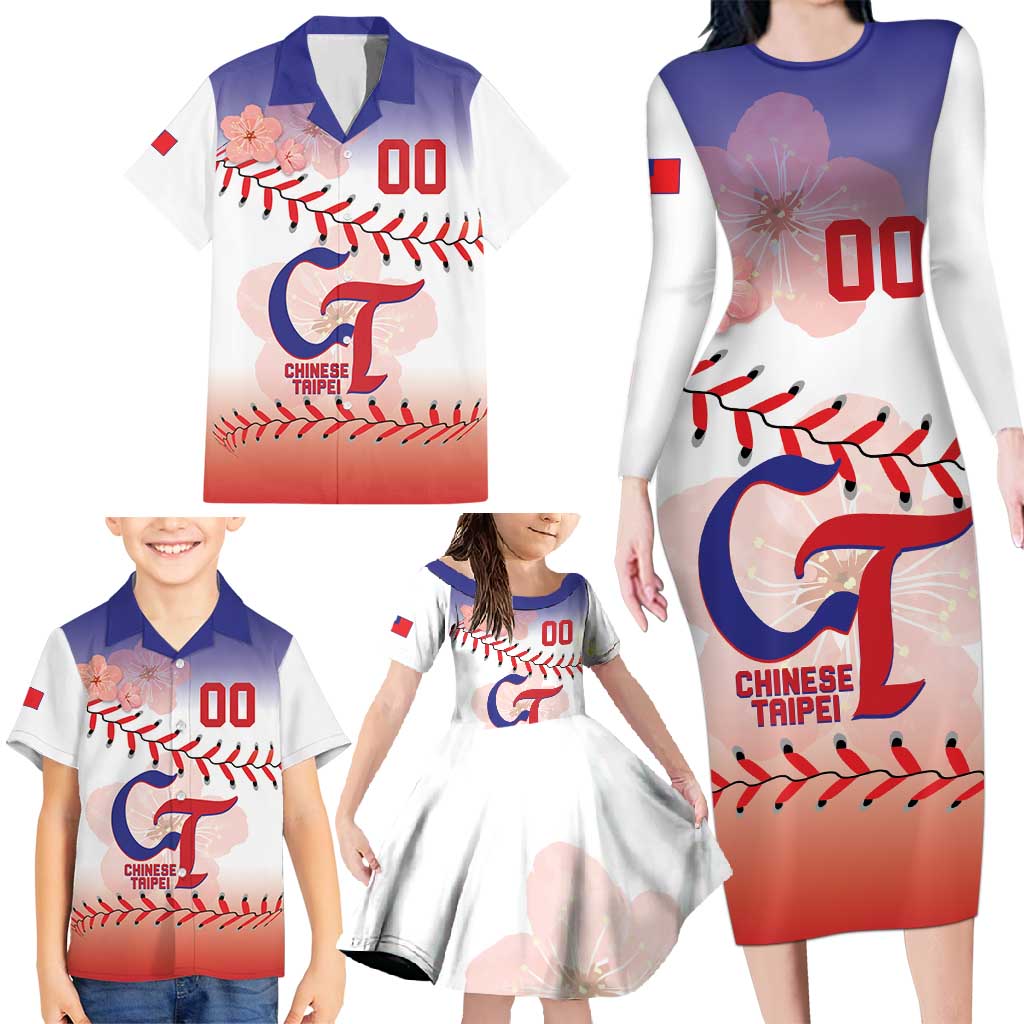 Custom Baseball Chinese Taipei Family Matching Long Sleeve Bodycon Dress and Hawaiian Shirt National Plum Blossom - Dynamic Style - Wonder Print Shop