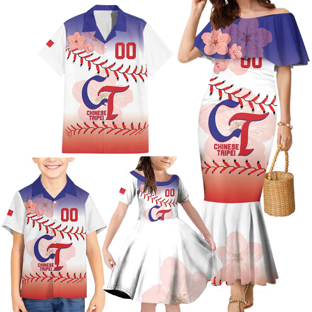 Custom Baseball Chinese Taipei Family Matching Mermaid Dress and Hawaiian Shirt National Plum Blossom - Dynamic Style - Wonder Print Shop