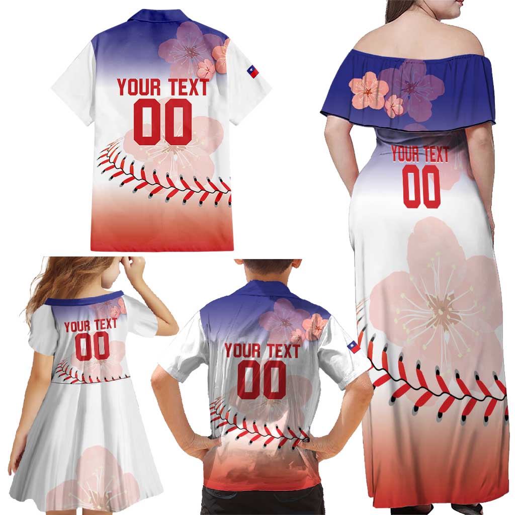 Custom Baseball Chinese Taipei Family Matching Off Shoulder Maxi Dress and Hawaiian Shirt National Plum Blossom - Dynamic Style - Wonder Print Shop
