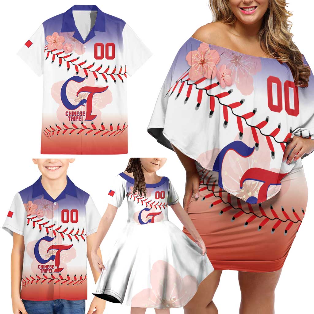 Custom Baseball Chinese Taipei Family Matching Off Shoulder Short Dress and Hawaiian Shirt National Plum Blossom - Dynamic Style - Wonder Print Shop