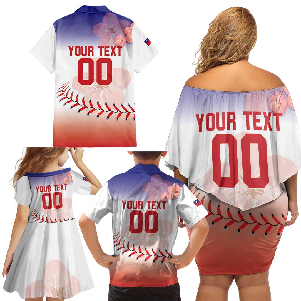 Custom Baseball Chinese Taipei Family Matching Off Shoulder Short Dress and Hawaiian Shirt National Plum Blossom - Dynamic Style - Wonder Print Shop