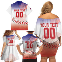 Custom Baseball Chinese Taipei Family Matching Off Shoulder Short Dress and Hawaiian Shirt National Plum Blossom - Dynamic Style - Wonder Print Shop