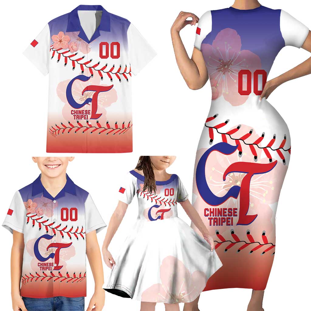 Custom Baseball Chinese Taipei Family Matching Short Sleeve Bodycon Dress and Hawaiian Shirt National Plum Blossom - Dynamic Style - Wonder Print Shop