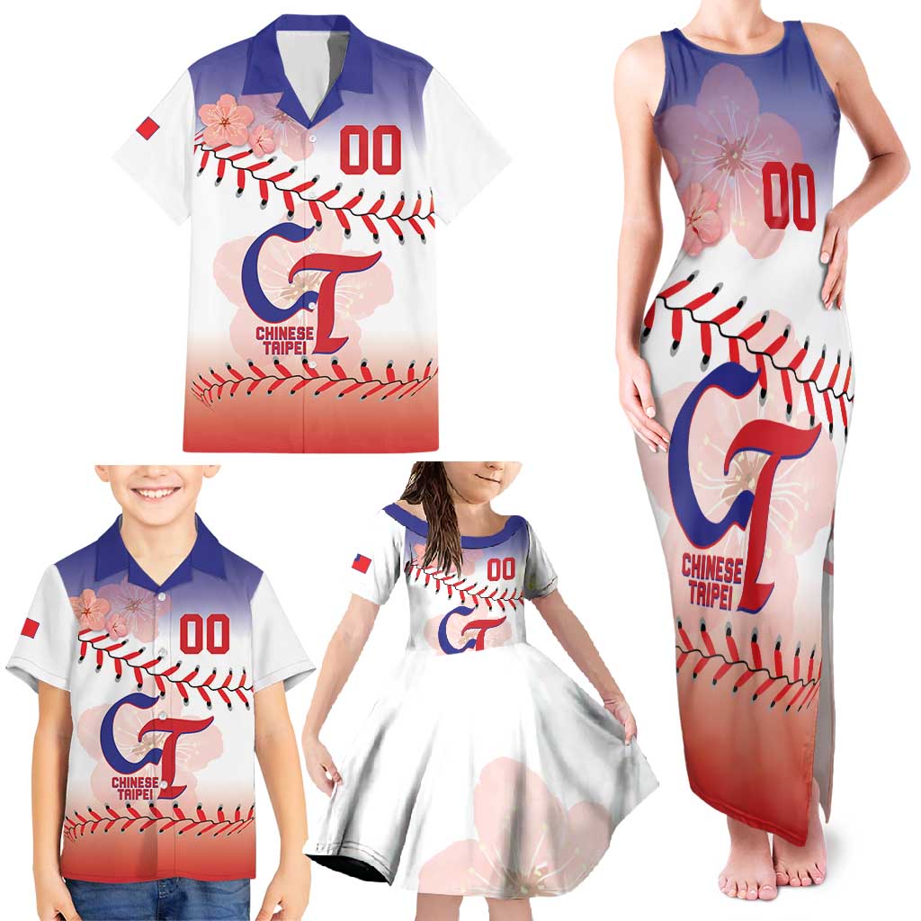 Custom Baseball Chinese Taipei Family Matching Tank Maxi Dress and Hawaiian Shirt National Plum Blossom - Dynamic Style - Wonder Print Shop