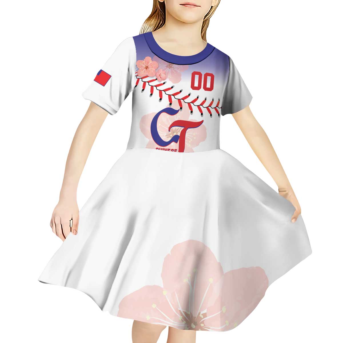 Custom Baseball Chinese Taipei Kid Short Sleeve Dress National Plum Blossom - Dynamic Style - Wonder Print Shop