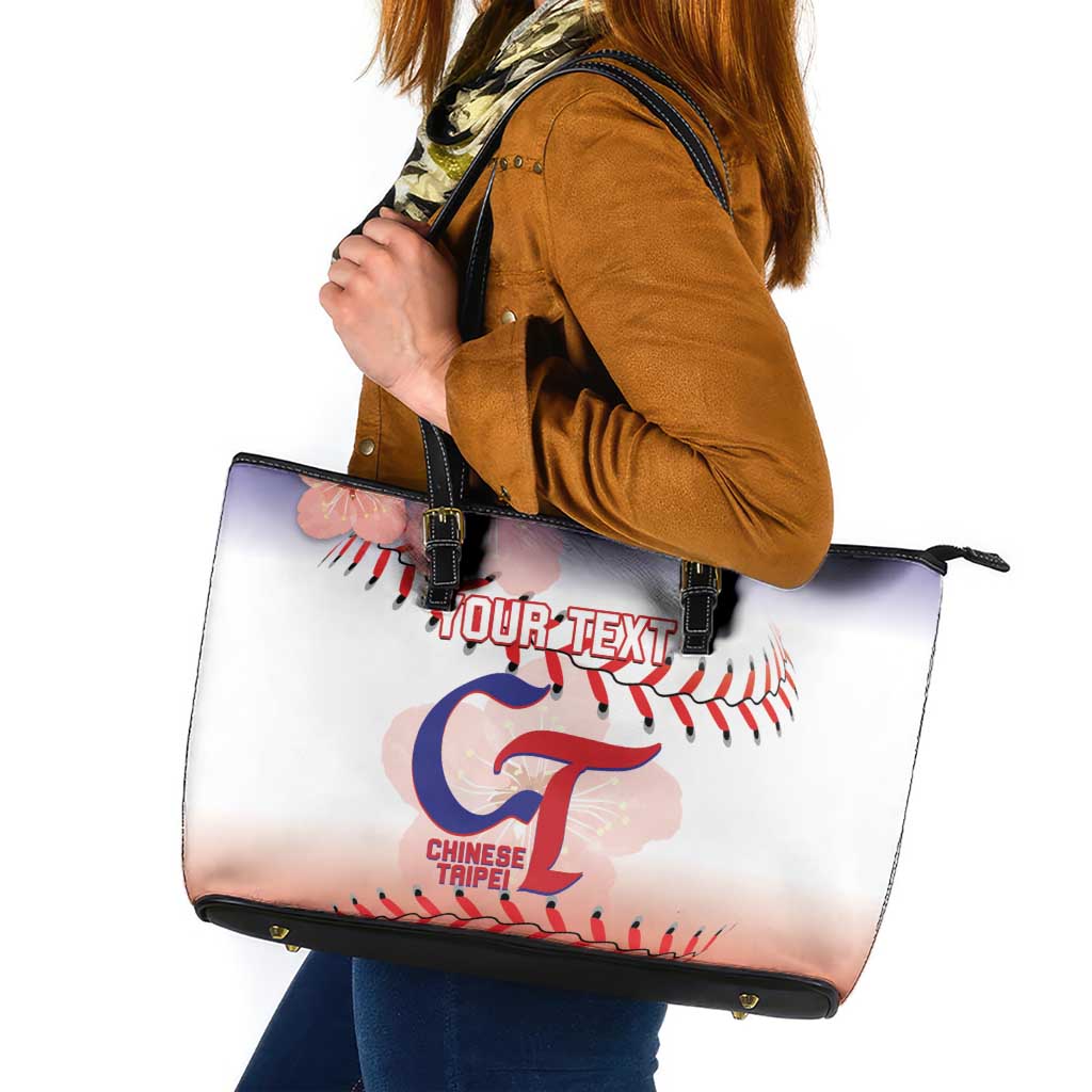 Custom Baseball Chinese Taipei Leather Tote Bag National Plum Blossom - Dynamic Style - Wonder Print Shop