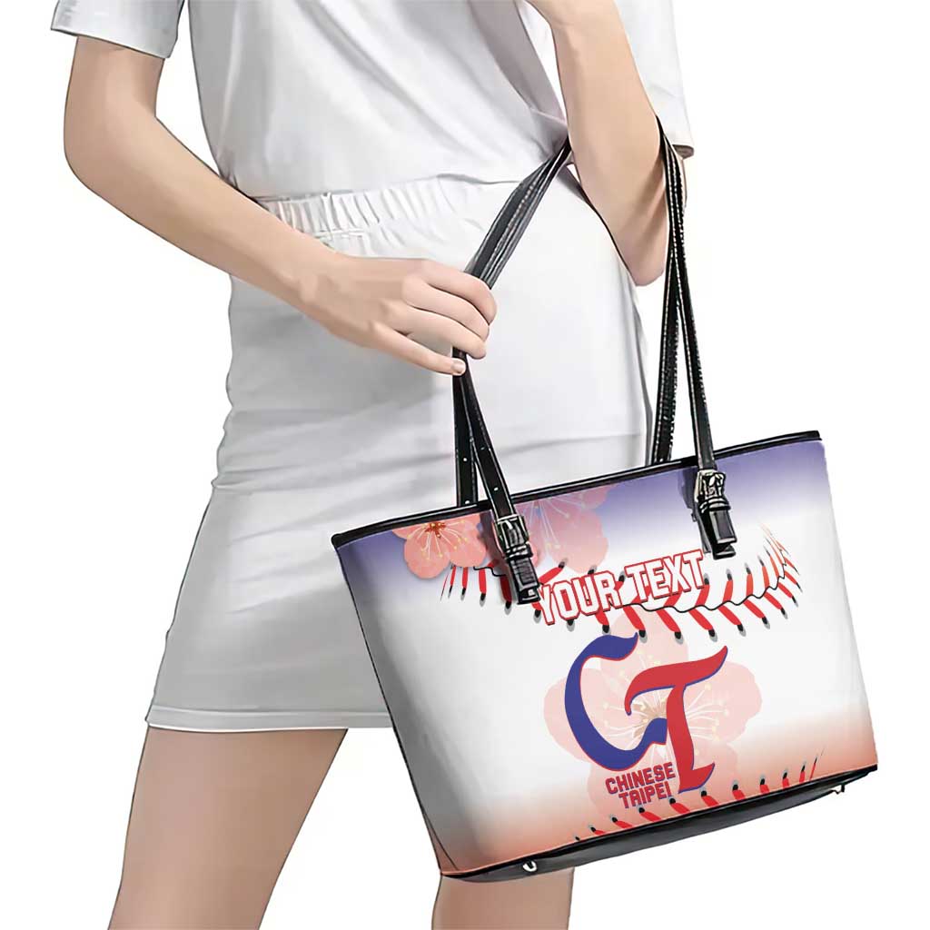 Custom Baseball Chinese Taipei Leather Tote Bag National Plum Blossom - Dynamic Style - Wonder Print Shop