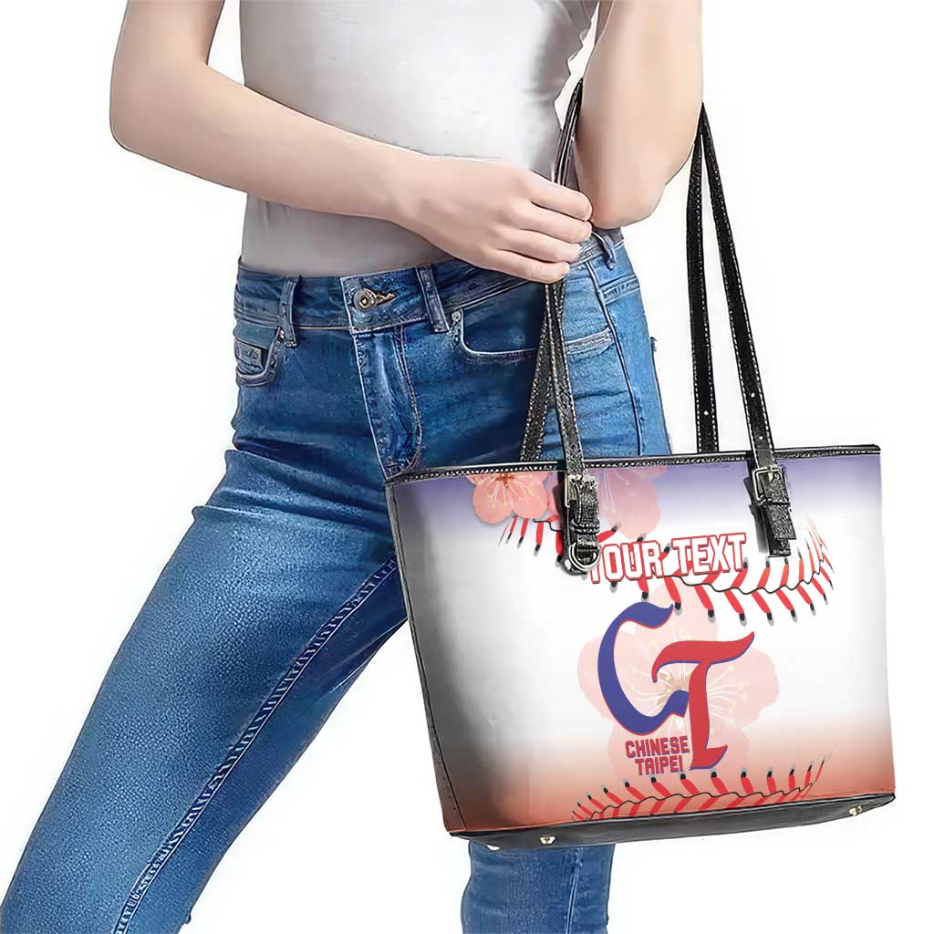 Custom Baseball Chinese Taipei Leather Tote Bag National Plum Blossom - Dynamic Style - Wonder Print Shop
