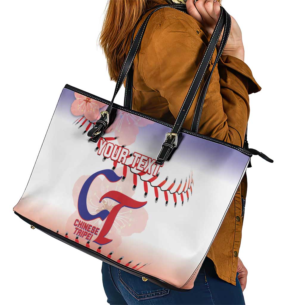 Custom Baseball Chinese Taipei Leather Tote Bag National Plum Blossom - Dynamic Style - Wonder Print Shop