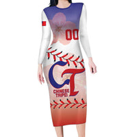 Custom Baseball Chinese Taipei Long Sleeve Bodycon Dress National Plum Blossom - Dynamic Style - Wonder Print Shop