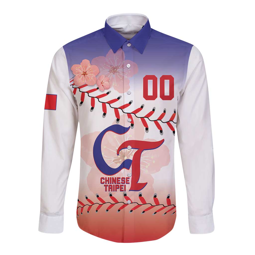 Custom Baseball Chinese Taipei Long Sleeve Button Shirt National Plum Blossom - Dynamic Style - Wonder Print Shop