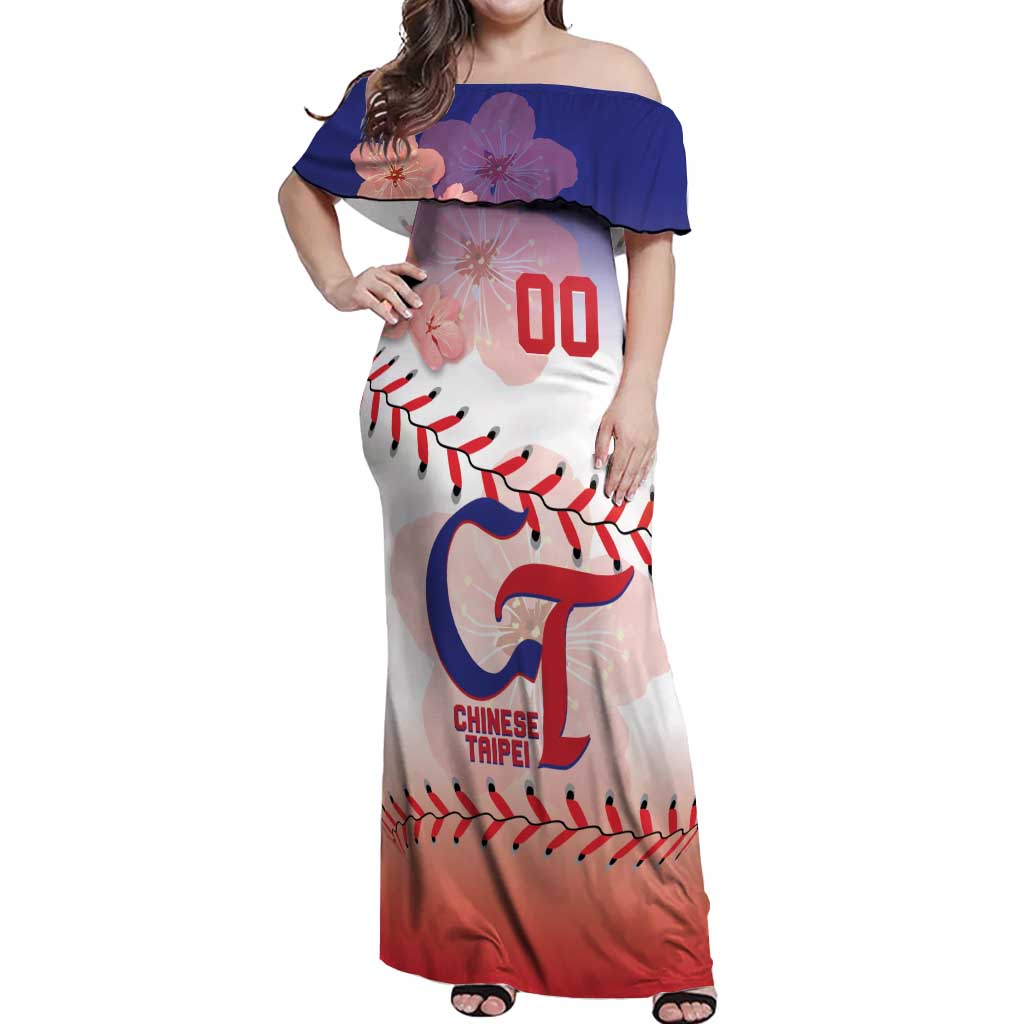 Custom Baseball Chinese Taipei Off Shoulder Maxi Dress National Plum Blossom - Dynamic Style - Wonder Print Shop