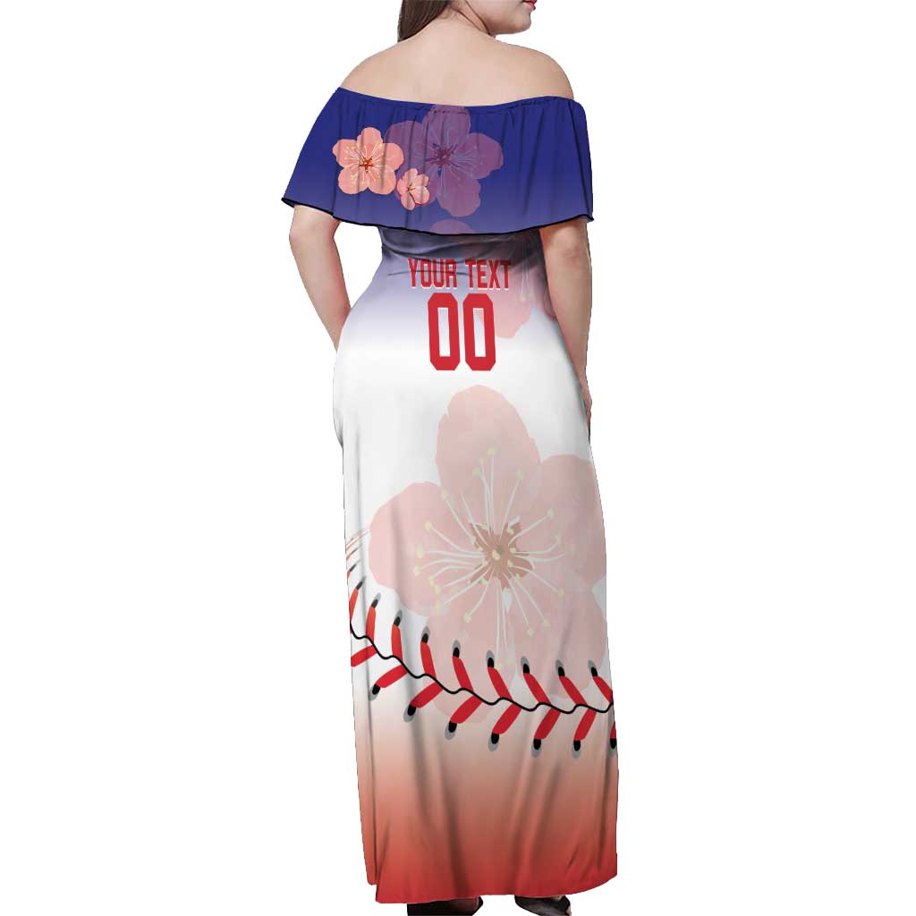 Custom Baseball Chinese Taipei Off Shoulder Maxi Dress National Plum Blossom - Dynamic Style - Wonder Print Shop