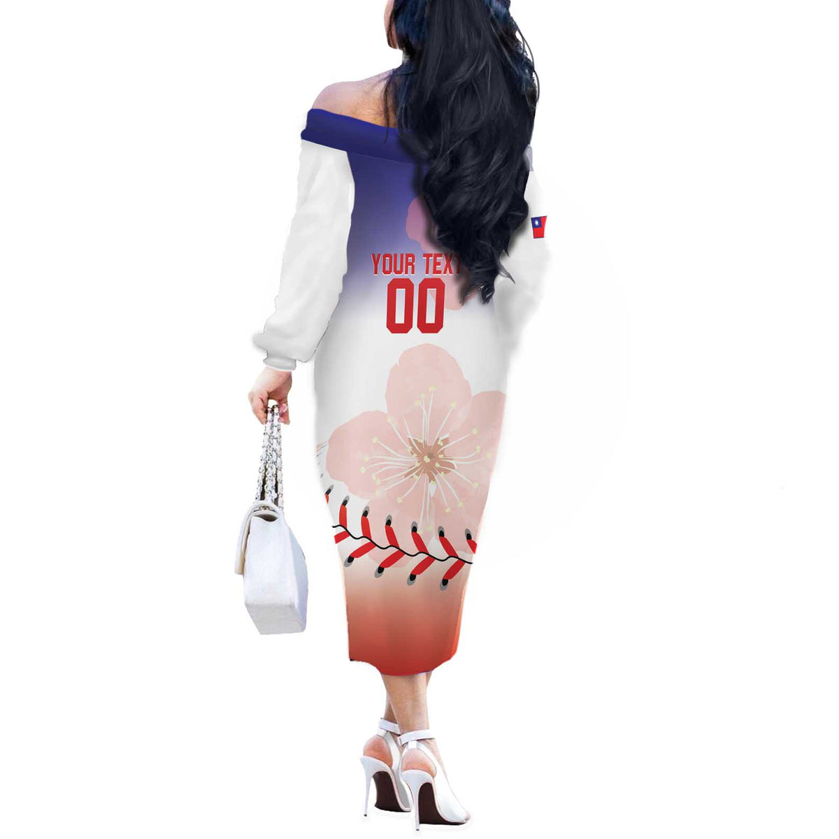 Custom Baseball Chinese Taipei Off The Shoulder Long Sleeve Dress National Plum Blossom - Dynamic Style - Wonder Print Shop