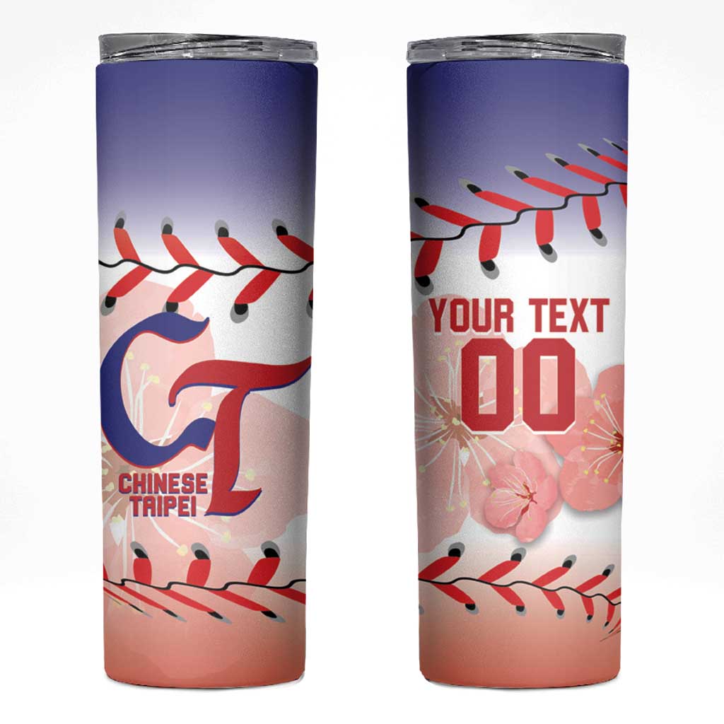 Custom Baseball Chinese Taipei Skinny Tumbler National Plum Blossom - Dynamic Style - Wonder Print Shop