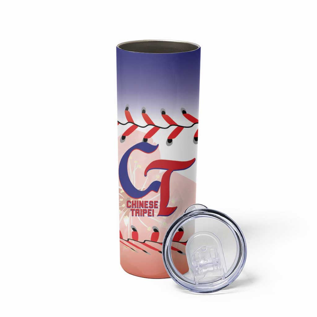Custom Baseball Chinese Taipei Skinny Tumbler National Plum Blossom - Dynamic Style - Wonder Print Shop