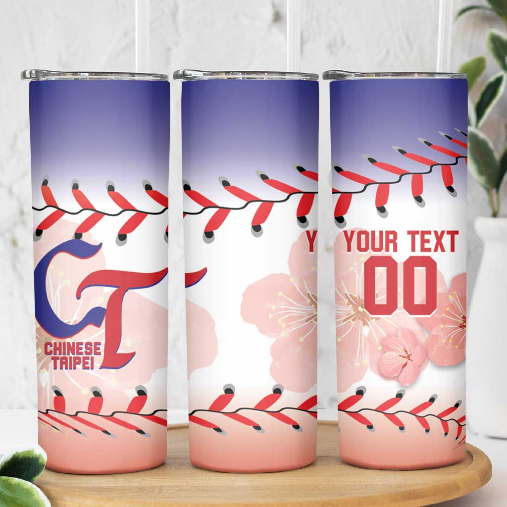 Custom Baseball Chinese Taipei Skinny Tumbler National Plum Blossom - Dynamic Style - Wonder Print Shop