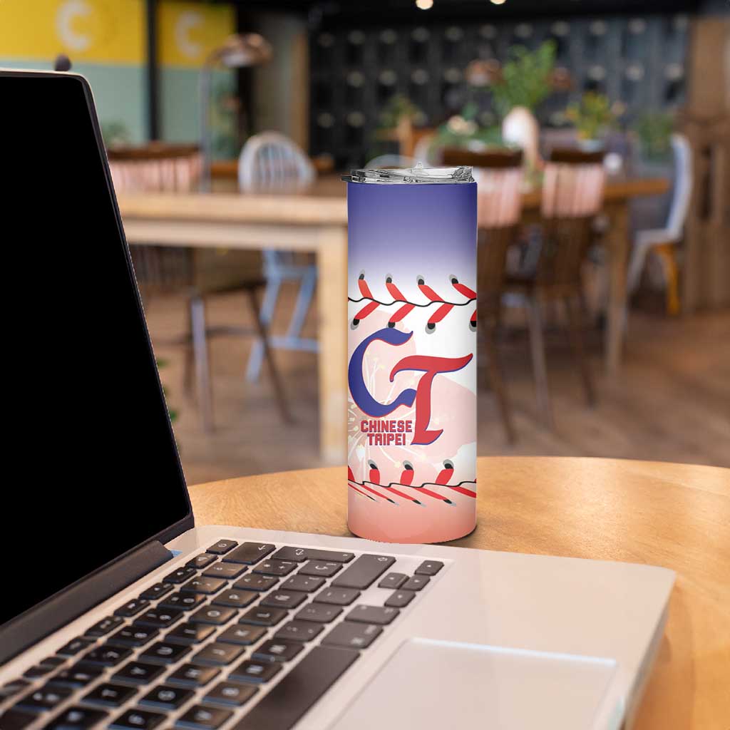 Custom Baseball Chinese Taipei Skinny Tumbler National Plum Blossom - Dynamic Style - Wonder Print Shop
