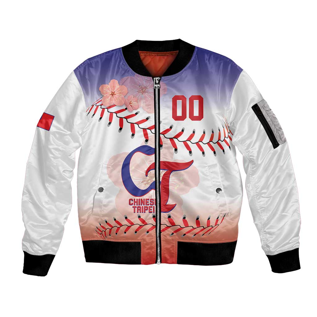 Custom Baseball Chinese Taipei Sleeve Zip Bomber Jacket National Plum Blossom - Dynamic Style - Wonder Print Shop