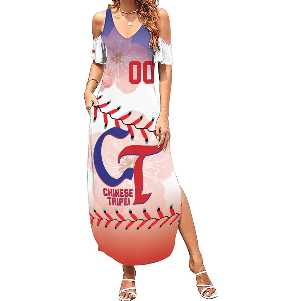Custom Baseball Chinese Taipei Summer Maxi Dress National Plum Blossom - Dynamic Style - Wonder Print Shop