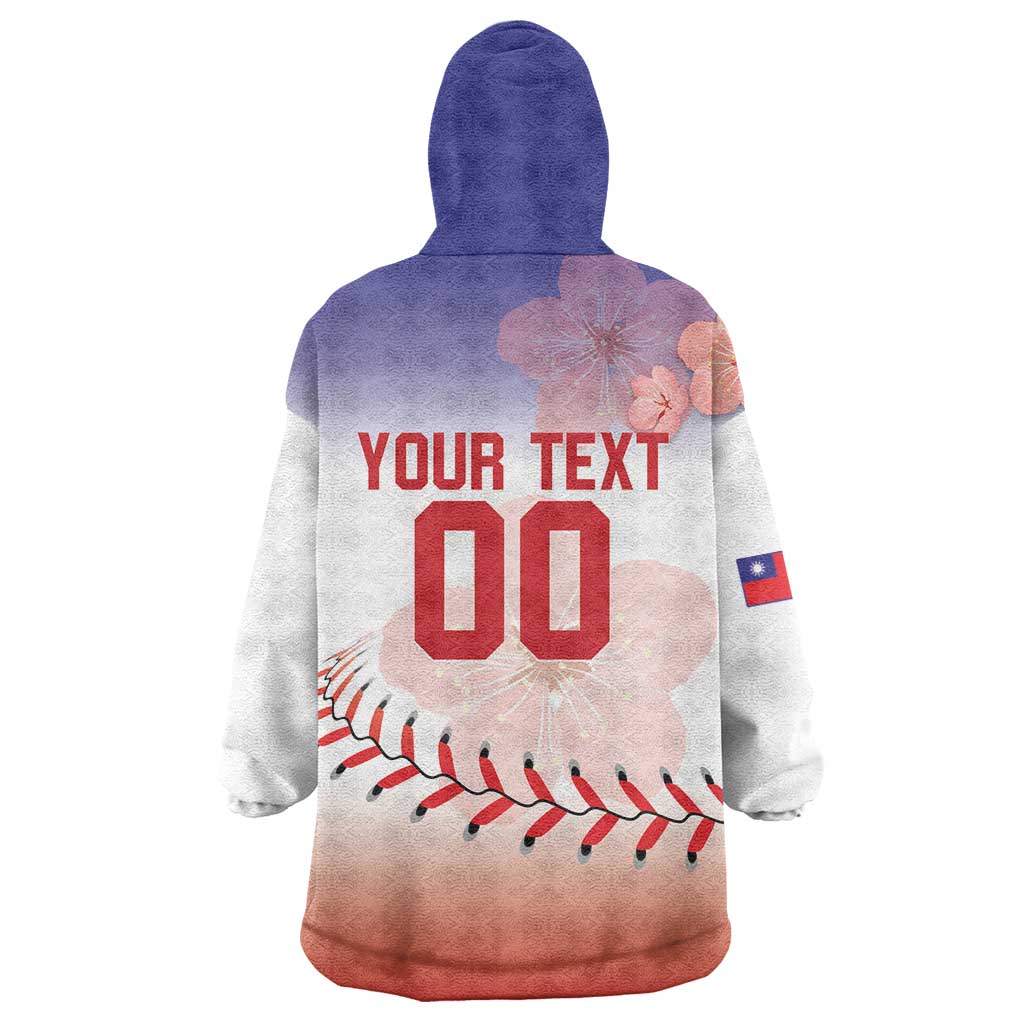 Custom Baseball Chinese Taipei Wearable Blanket Hoodie National Plum Blossom - Dynamic Style - Wonder Print Shop
