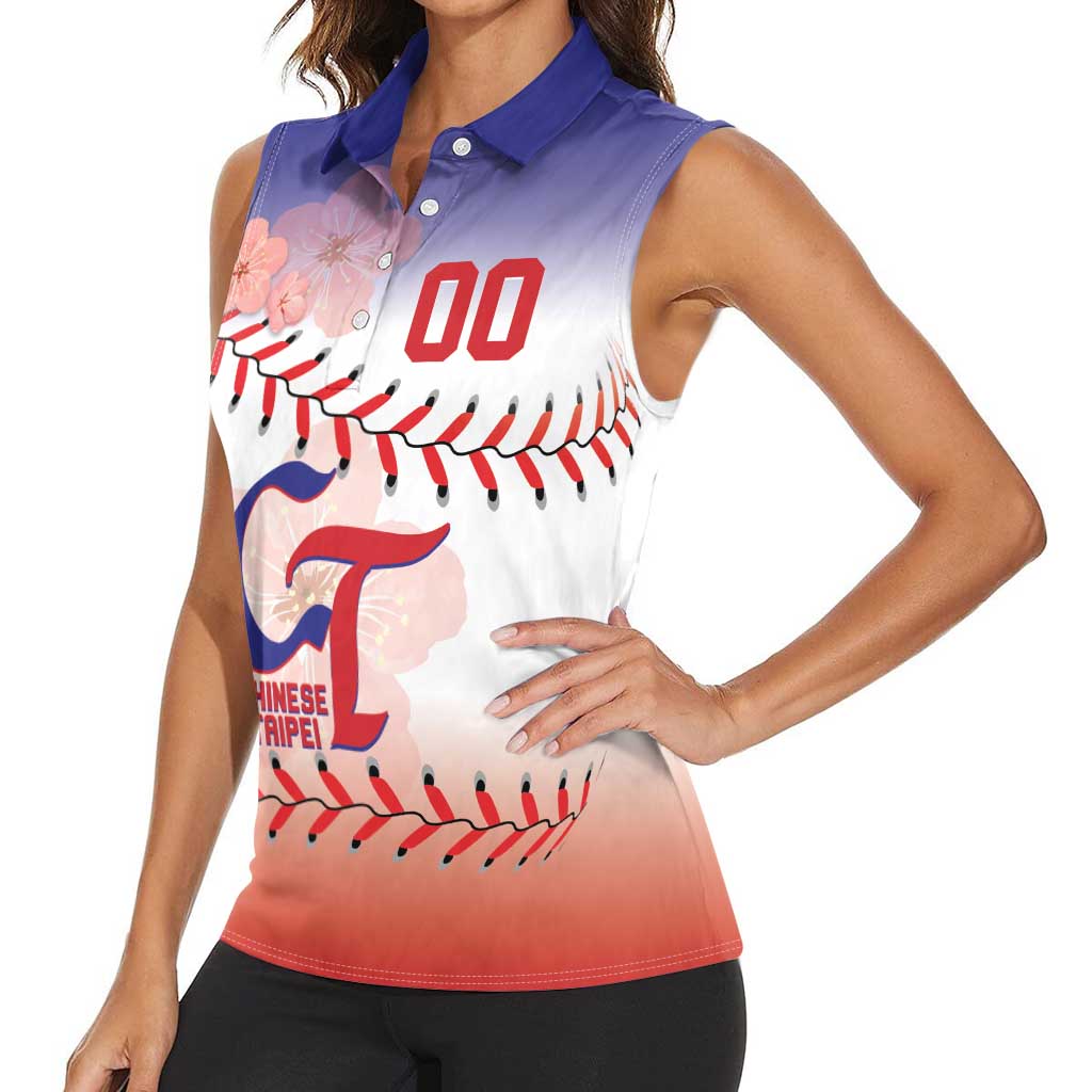 Custom Baseball Chinese Taipei Women Sleeveless Polo Shirt National Plum Blossom - Dynamic Style - Wonder Print Shop