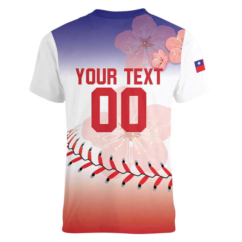 Custom Baseball Chinese Taipei Women V-Neck T-Shirt National Plum Blossom - Dynamic Style - Wonder Print Shop