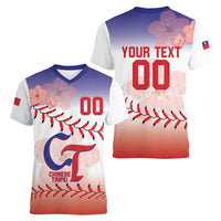 Custom Baseball Chinese Taipei Women V-Neck T-Shirt National Plum Blossom - Dynamic Style - Wonder Print Shop