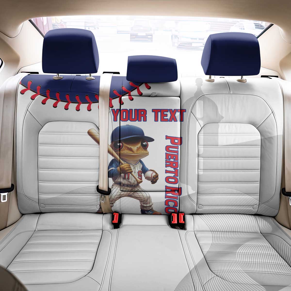 Custom Baseball Puerto Rico Back Car Seat Cover Coqui Mascot - Dynamic Style - Wonder Print Shop