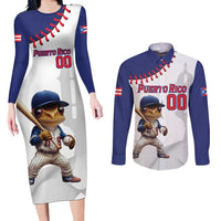 Custom Baseball Puerto Rico Couples Matching Long Sleeve Bodycon Dress and Long Sleeve Button Shirt Coqui Mascot - Dynamic Style - Wonder Print Shop