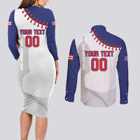 Custom Baseball Puerto Rico Couples Matching Long Sleeve Bodycon Dress and Long Sleeve Button Shirt Coqui Mascot - Dynamic Style - Wonder Print Shop