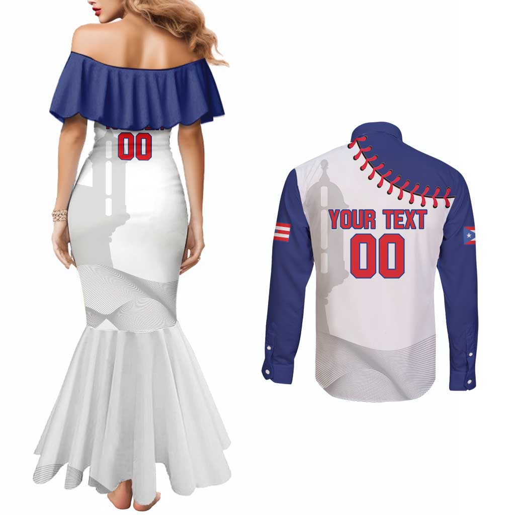 Custom Baseball Puerto Rico Couples Matching Mermaid Dress and Long Sleeve Button Shirt Coqui Mascot - Dynamic Style