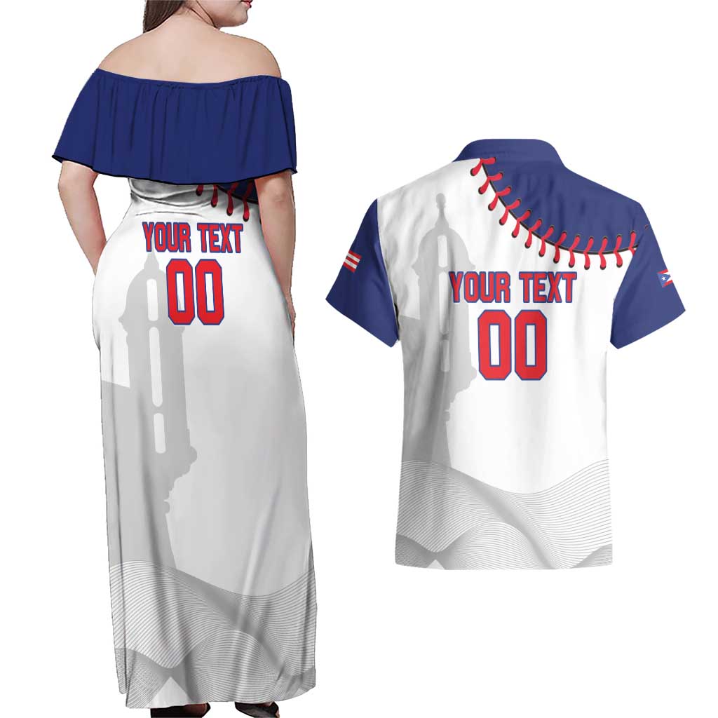 Custom Baseball Puerto Rico Couples Matching Off Shoulder Maxi Dress and Hawaiian Shirt Coqui Mascot - Dynamic Style - Wonder Print Shop