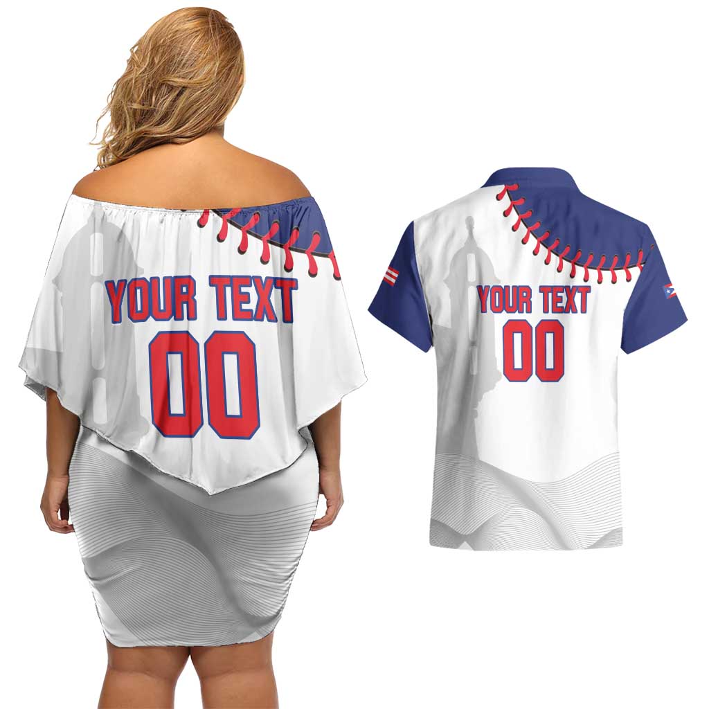 Custom Baseball Puerto Rico Couples Matching Off Shoulder Short Dress and Hawaiian Shirt Coqui Mascot - Dynamic Style - Wonder Print Shop