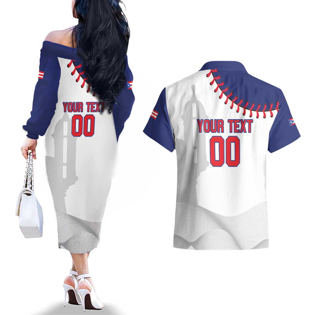Custom Baseball Puerto Rico Couples Matching Off The Shoulder Long Sleeve Dress and Hawaiian Shirt Coqui Mascot - Dynamic Style - Wonder Print Shop
