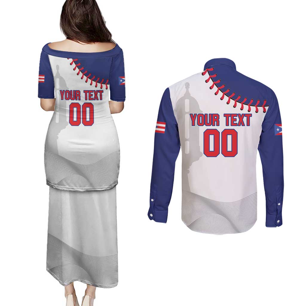 Custom Baseball Puerto Rico Couples Matching Puletasi and Long Sleeve Button Shirt Coqui Mascot - Dynamic Style - Wonder Print Shop