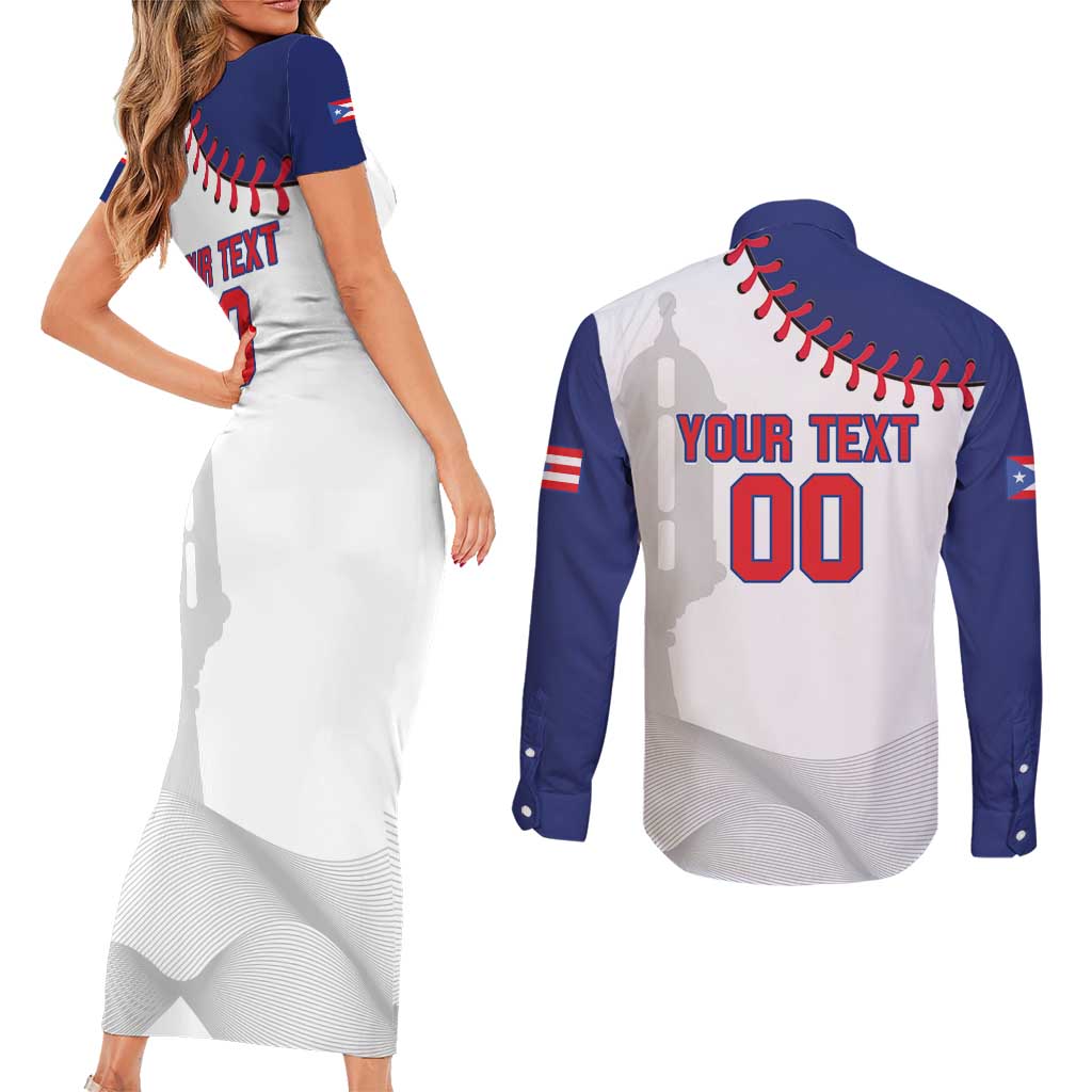 Custom Baseball Puerto Rico Couples Matching Short Sleeve Bodycon Dress and Long Sleeve Button Shirt Coqui Mascot - Dynamic Style - Wonder Print Shop
