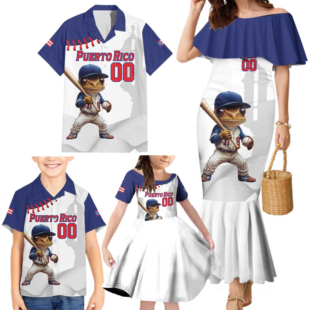 Custom Baseball Puerto Rico Family Matching Mermaid Dress and Hawaiian Shirt Coqui Mascot - Dynamic Style - Wonder Print Shop