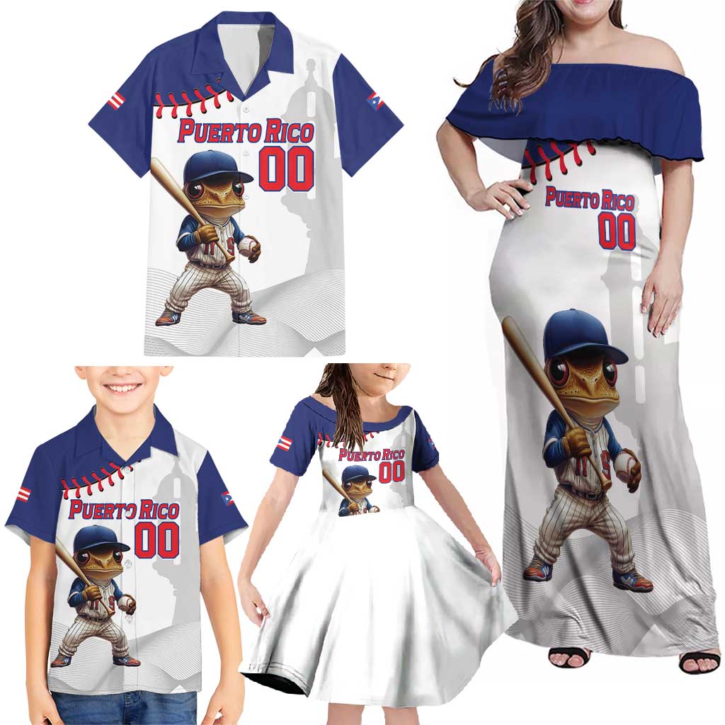 Custom Baseball Puerto Rico Family Matching Off Shoulder Maxi Dress and Hawaiian Shirt Coqui Mascot - Dynamic Style - Wonder Print Shop