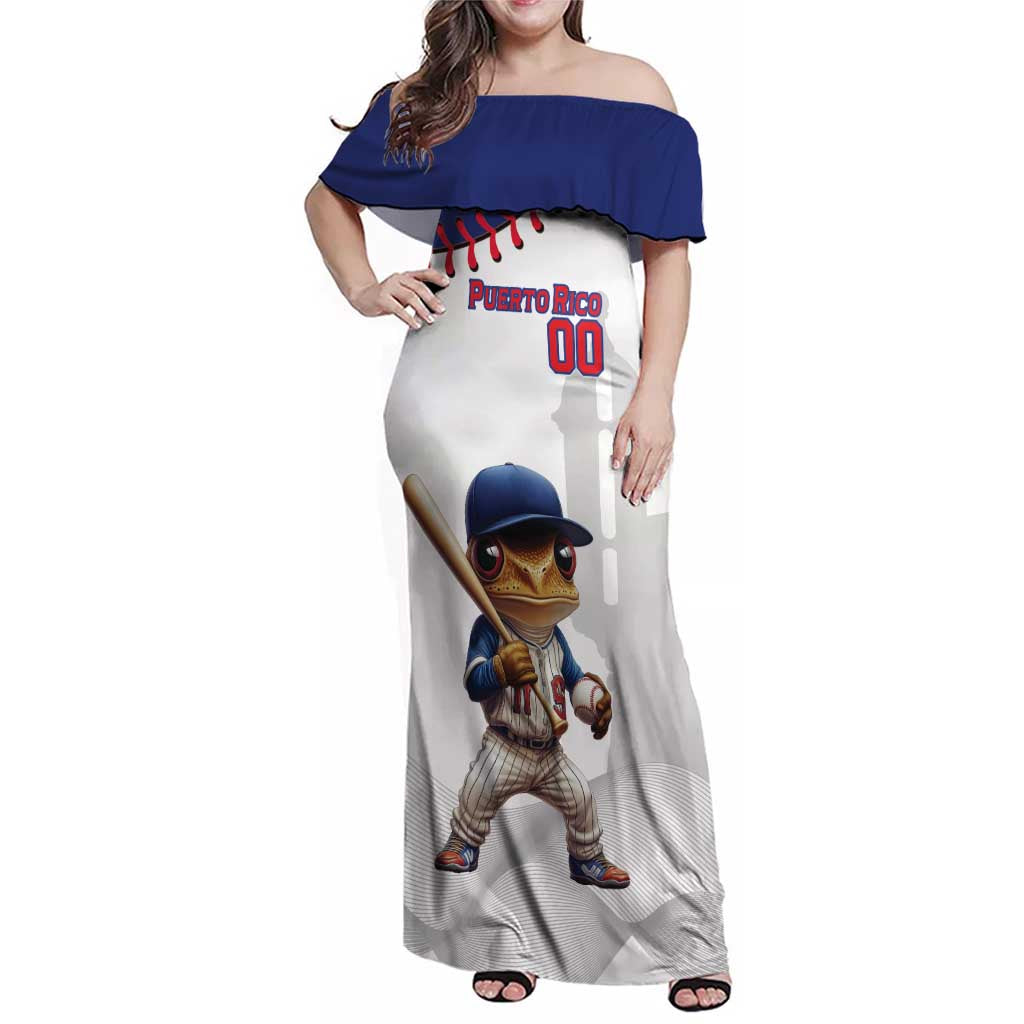 Custom Baseball Puerto Rico Family Matching Off Shoulder Maxi Dress and Hawaiian Shirt Coqui Mascot - Dynamic Style - Wonder Print Shop