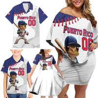 Custom Baseball Puerto Rico Family Matching Off Shoulder Short Dress and Hawaiian Shirt Coqui Mascot - Dynamic Style - Wonder Print Shop