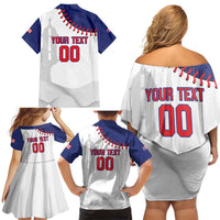 Custom Baseball Puerto Rico Family Matching Off Shoulder Short Dress and Hawaiian Shirt Coqui Mascot - Dynamic Style - Wonder Print Shop