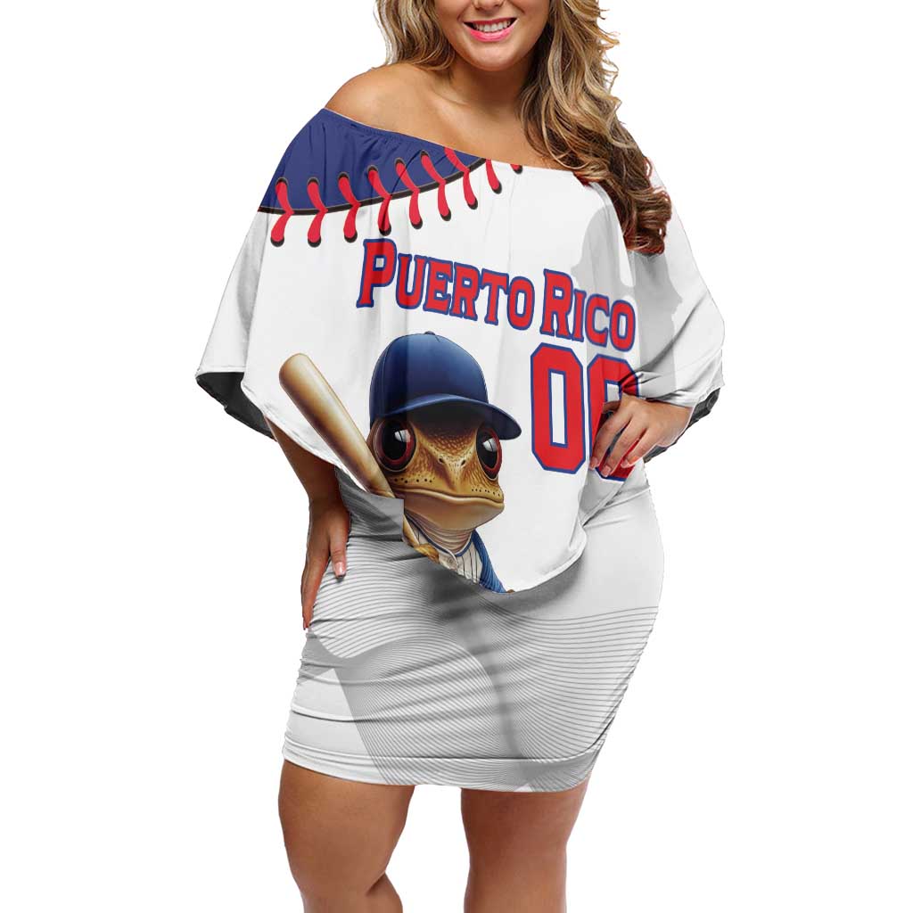 Custom Baseball Puerto Rico Family Matching Off Shoulder Short Dress and Hawaiian Shirt Coqui Mascot - Dynamic Style - Wonder Print Shop