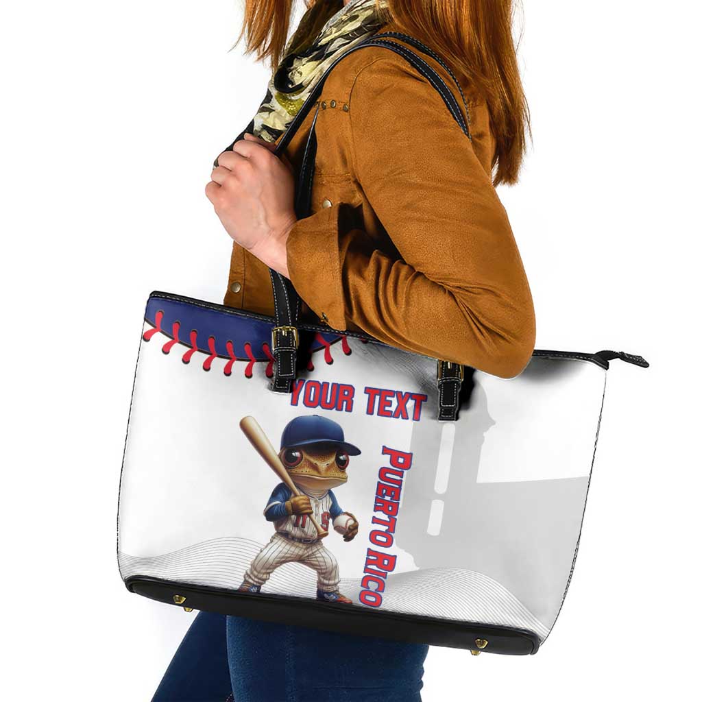 Custom Baseball Puerto Rico Leather Tote Bag Coqui Mascot - Dynamic Style - Wonder Print Shop