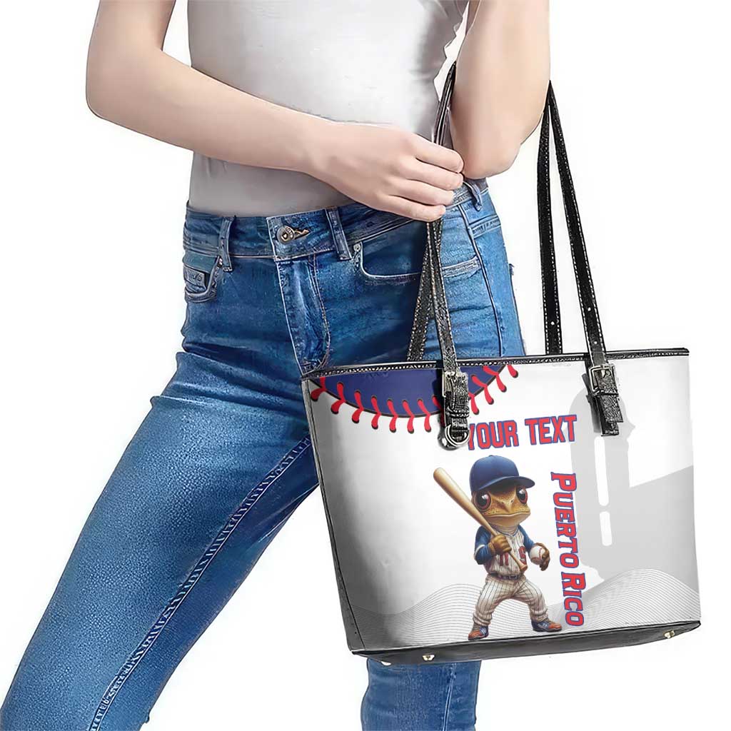Custom Baseball Puerto Rico Leather Tote Bag Coqui Mascot - Dynamic Style - Wonder Print Shop