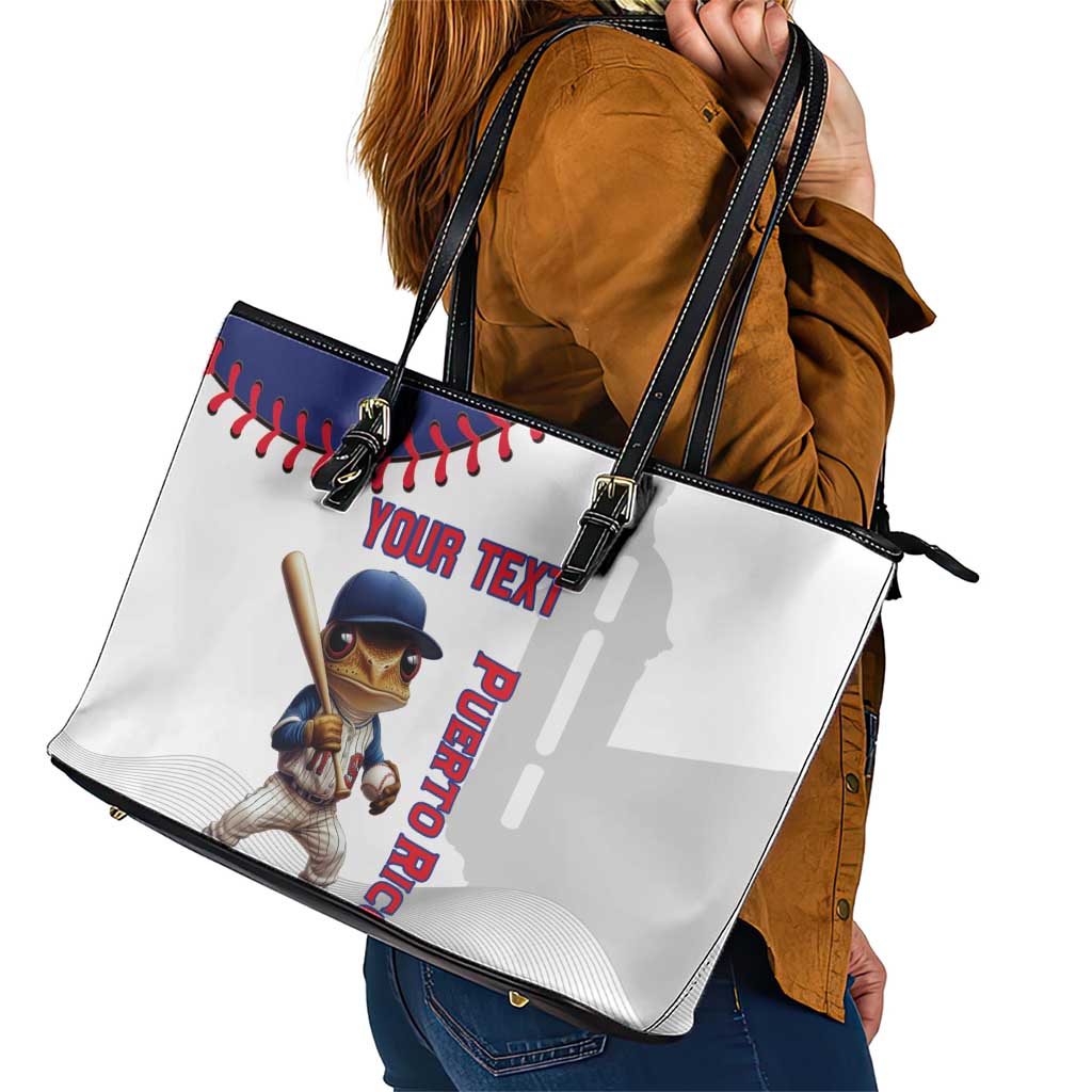 Custom Baseball Puerto Rico Leather Tote Bag Coqui Mascot - Dynamic Style - Wonder Print Shop