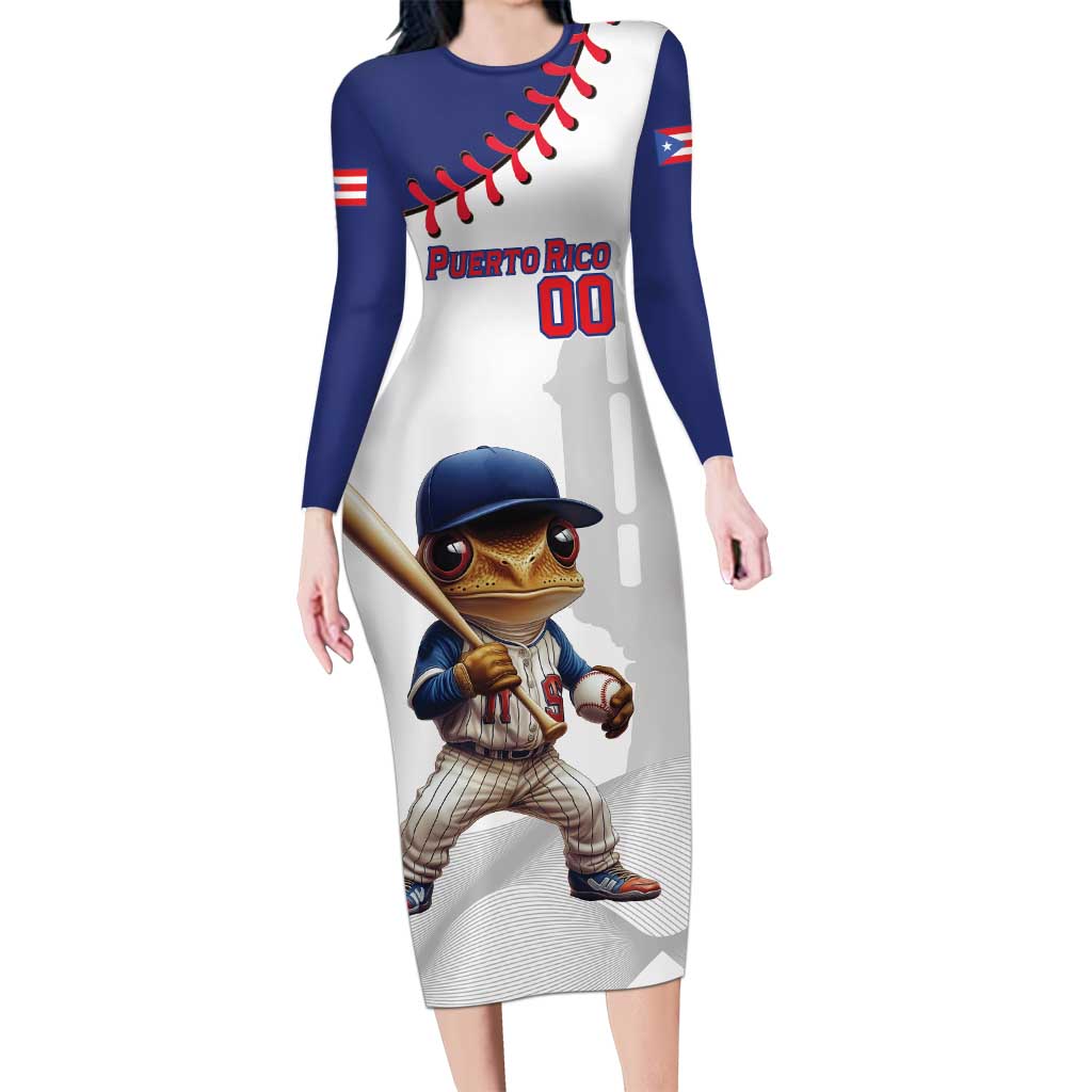 Custom Baseball Puerto Rico Long Sleeve Bodycon Dress Coqui Mascot - Dynamic Style - Wonder Print Shop